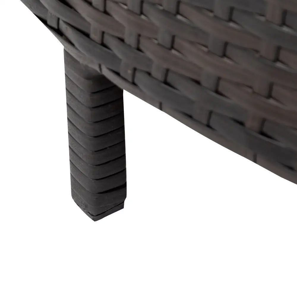 Woven brown furniture leg on sectional sofa in Patio Sectional Sofa Set with Glass Table