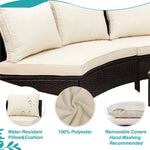 Outdoor wicker sofa set with removable water-resistant cushions and glass table