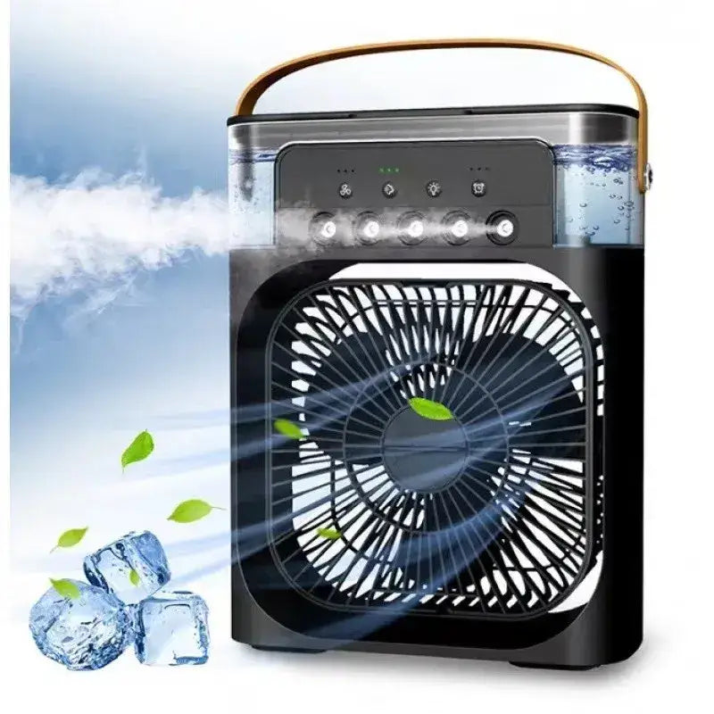 Portable black air cooler with water tank designed for the Portable 3-in-1 Air Conditioner Fan to stay cool
