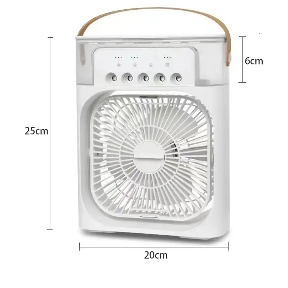 White portable air cooler with dimensions, ideal for stay cool with a versatile air conditioner fan