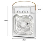 White portable air cooler with dimensions, ideal for stay cool with a versatile air conditioner fan