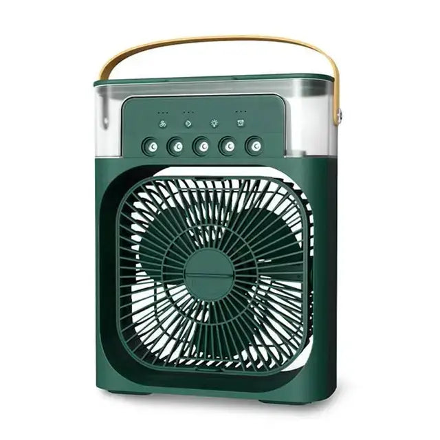 Green portable air cooler for the Portable 3-in-1 air conditioner fan to help you stay cool