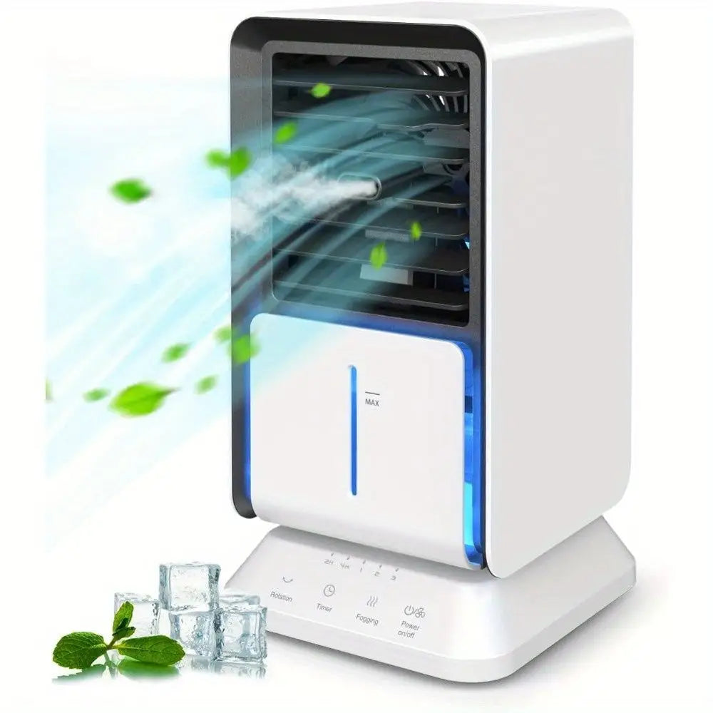 White portable air cooler device, compact air conditioner and portable air cooler for travel