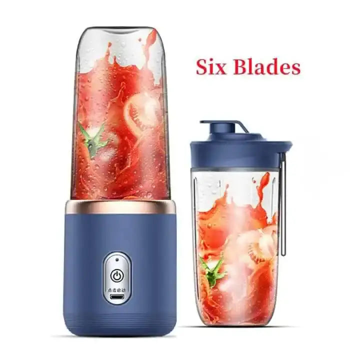 Portable blue portable fresh fruit blender for making fresh fruit smoothies on the go