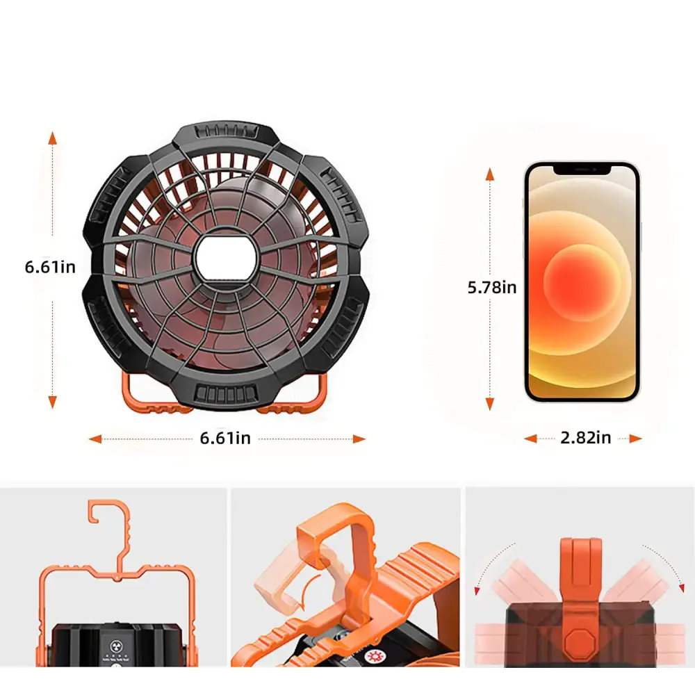 Portable camping fan with remote and power bank for outdoor camping and convenience