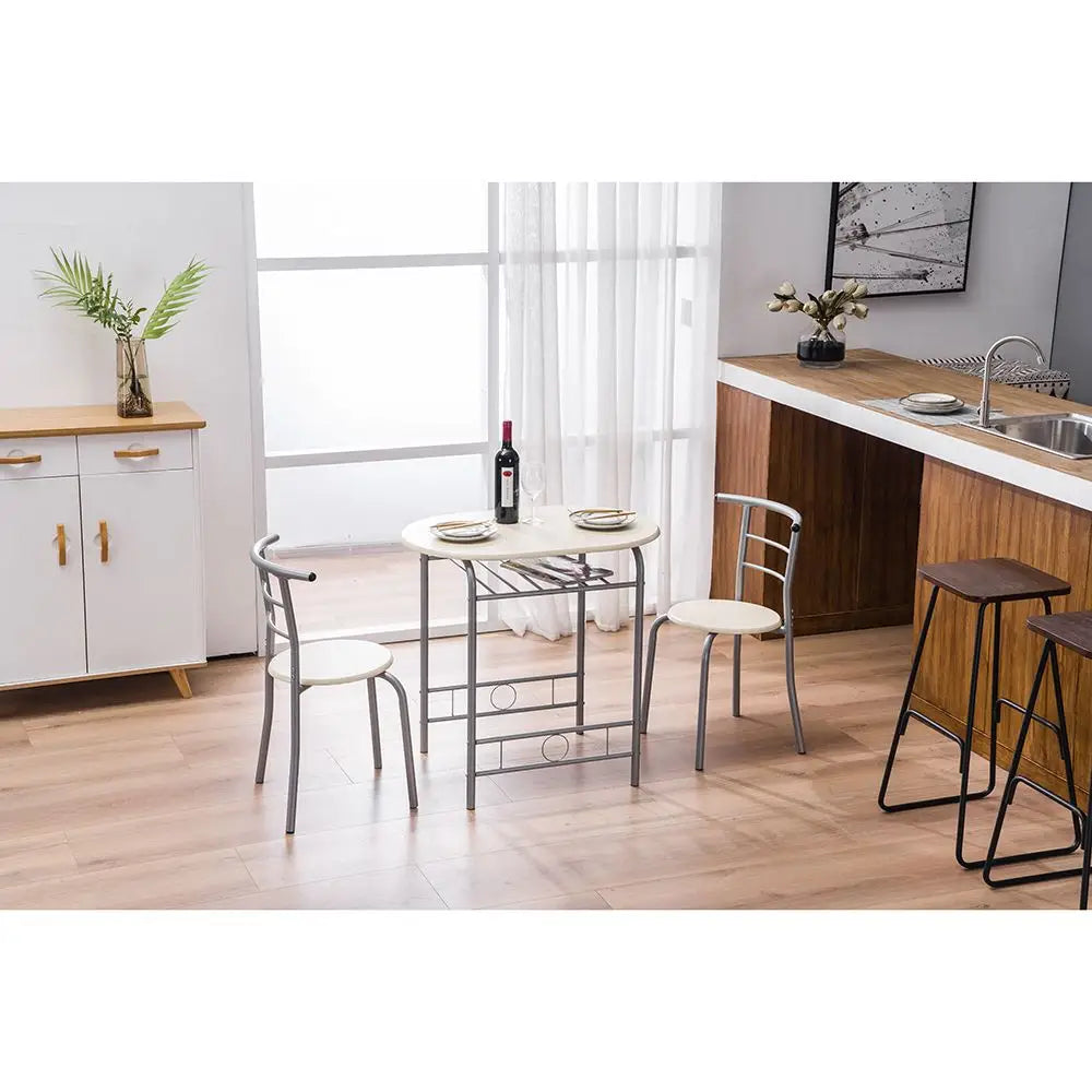 PVC Breakfast Table with Chairs MDF PVC Material and Sturdy Steel Tube dining set with wine rack