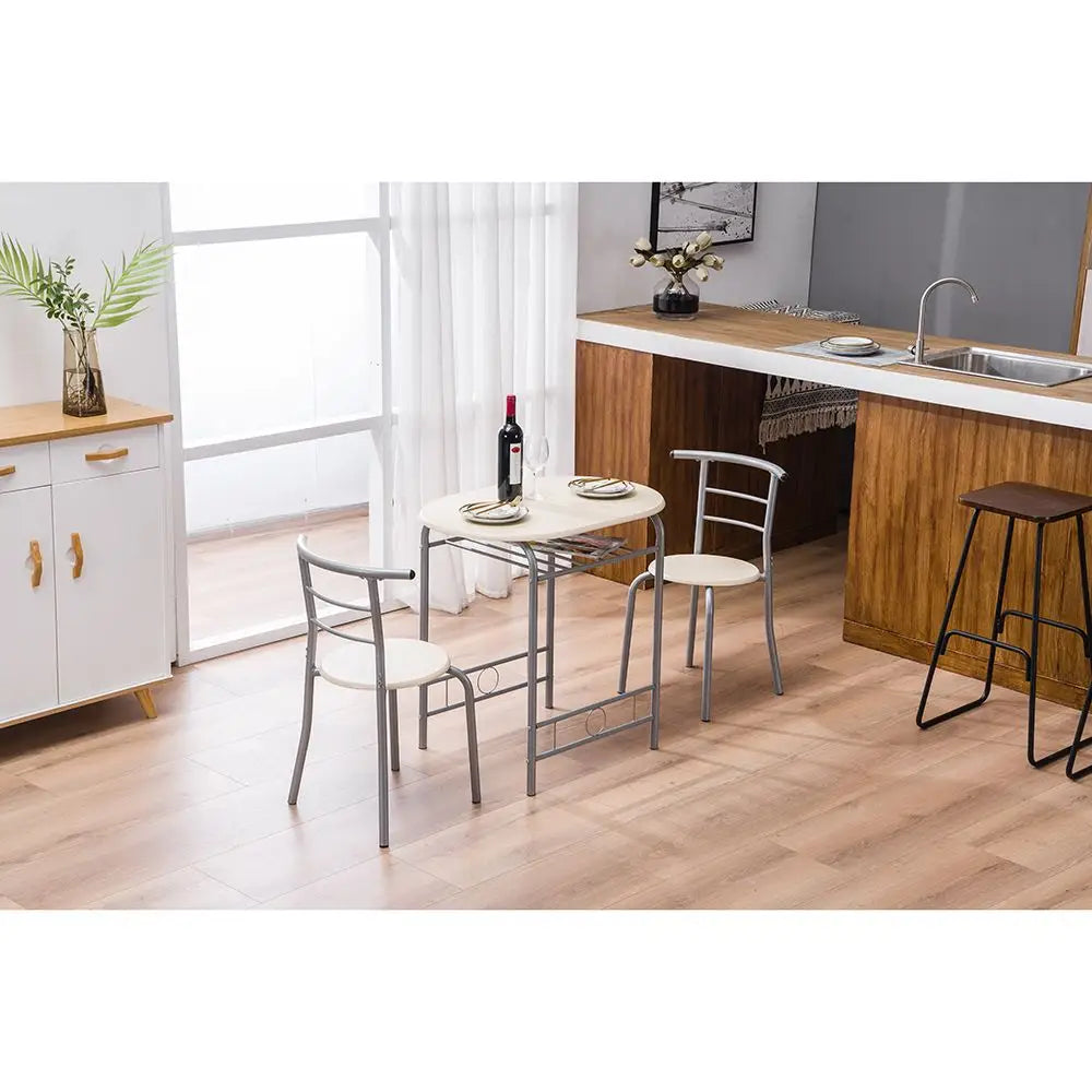 Silver metal chair with wooden seat showcasing dimensions for PVC Breakfast Table with Chairs