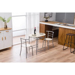 Silver metal chair with wooden seat showcasing dimensions for PVC Breakfast Table with Chairs