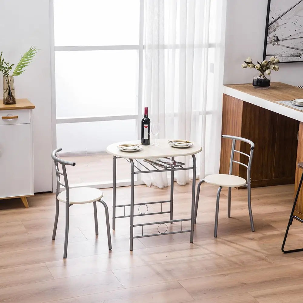 Dining set with two chairs featuring a PVC breakfast table with MDF PVC material and sturdy steel tube