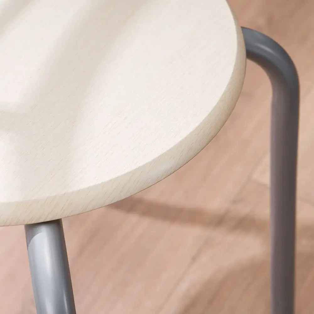 Round light-colored stool with metal legs for PVC Breakfast Table MDF PVC material