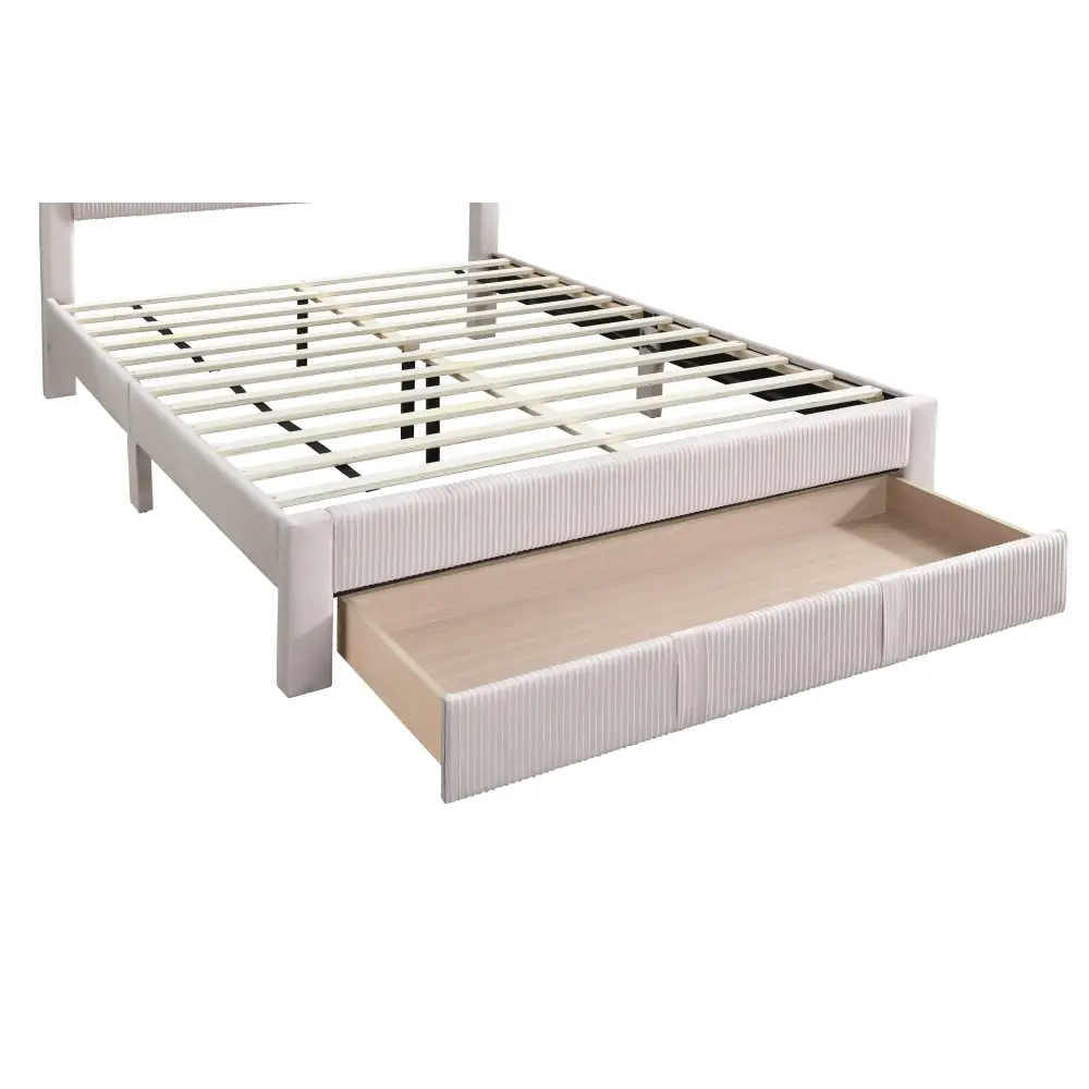 Upholstered Queen Size Bed with Storage Drawer and box spring in 1pc queen size bed design