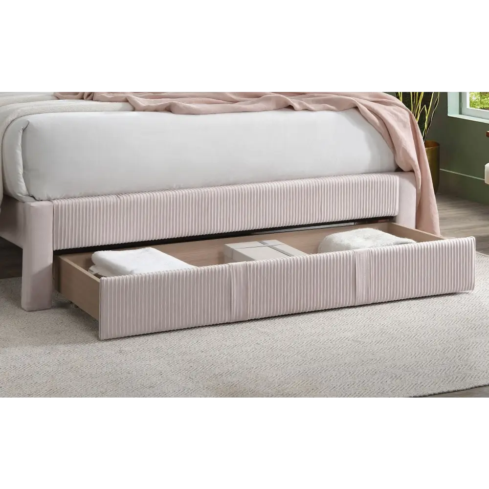 Pink upholstered Queen Size Bed with storage drawer and box spring for 1pc Queen Size bed