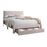Pink upholstered Queen Size Bed with Storage Drawer and box spring for 1pc queen size bed