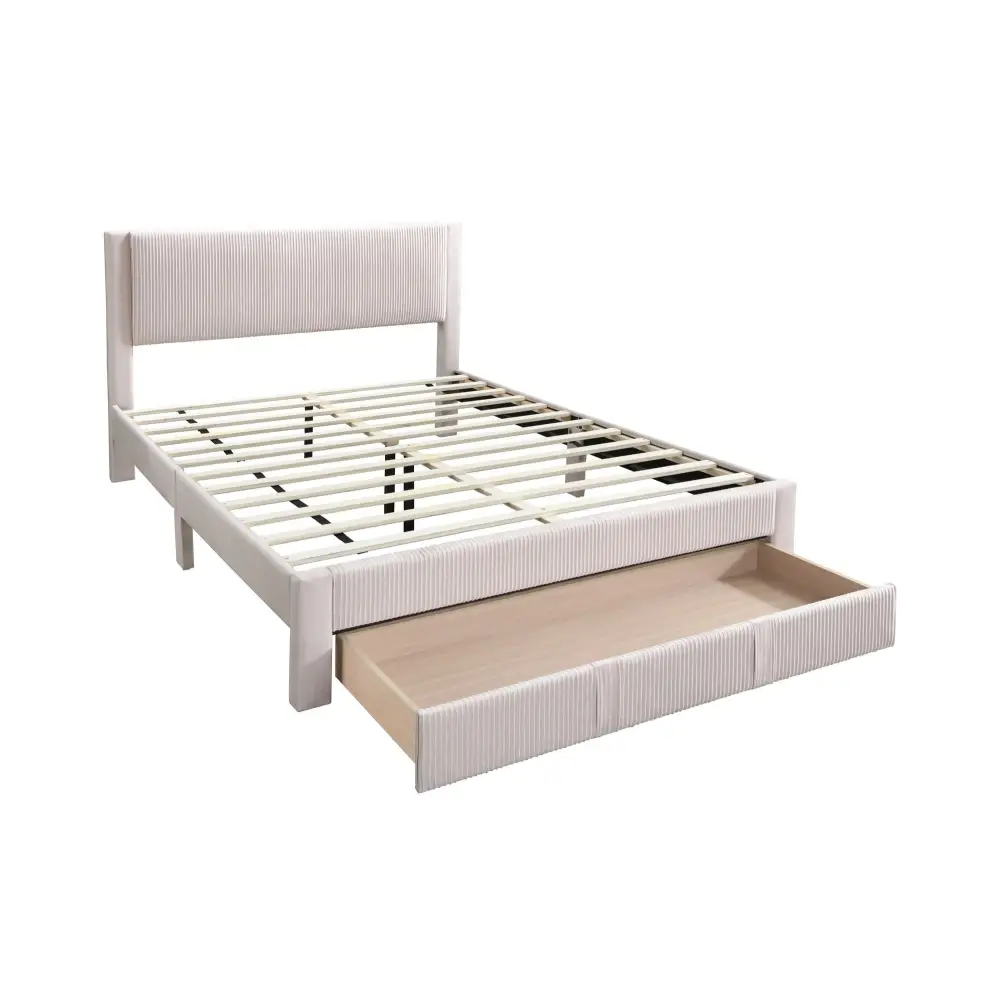 Upholstered Queen Size Bed with Storage Drawer and box spring for 1pc queen size bed