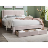 Pink upholstered Queen Size Bed with Storage Drawer featuring a box spring for 1pc queen size comfort