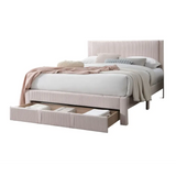 Pink upholstered Queen Size Bed with Storage Drawer and 1pc Queen Size box spring