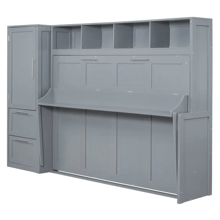 Gray Murphy bed with storage and closet, ideal gray murphy bed for space saving