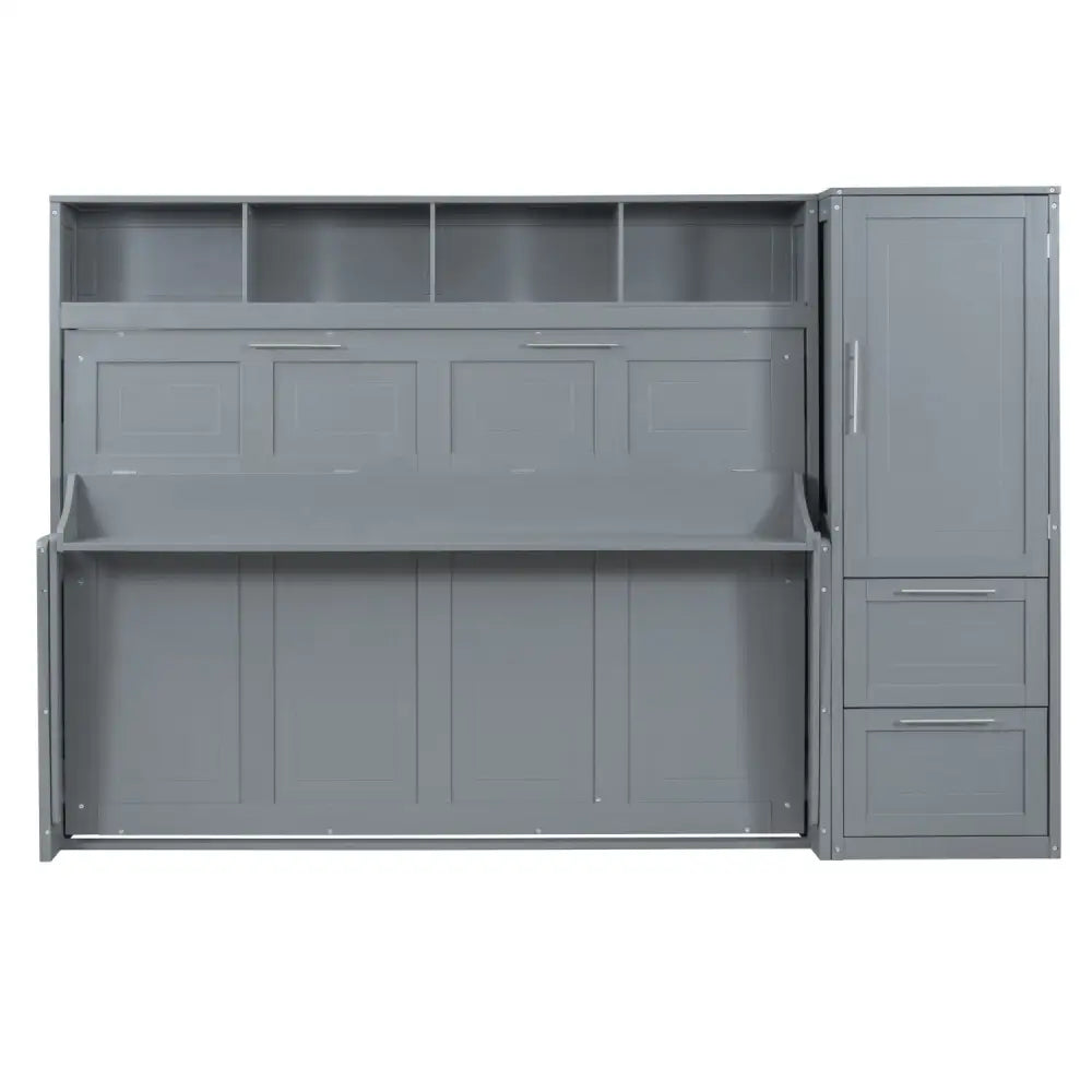 Gray Murphy Bed with Closet and Drawers, gray murphy wall bed with storage