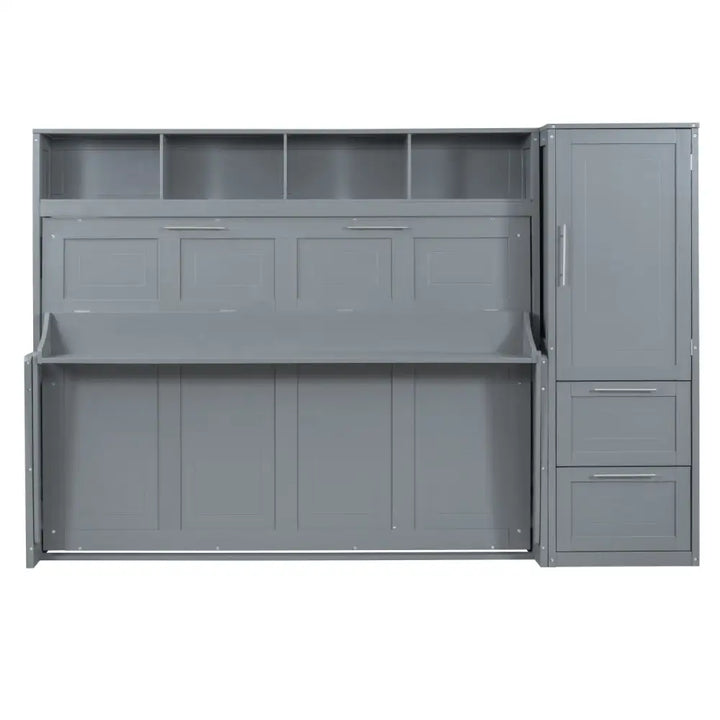 Gray Murphy Bed with Closet and Drawers, gray murphy wall bed with storage