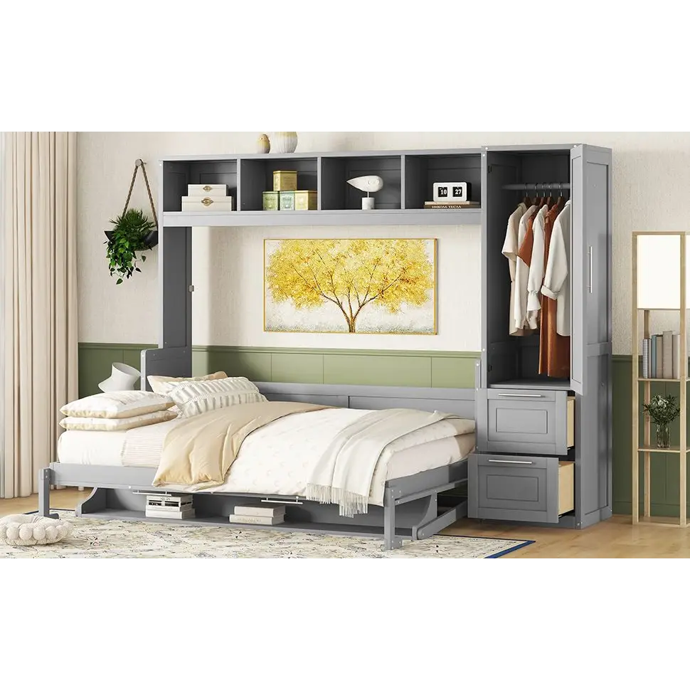 Gray Murphy Bed with storage and closet, ideal gray murphy bed for space-saving rooms