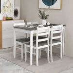 White and gray dining set with wood veneer table and wood supporting legs