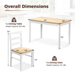 Rectangular dining table with wood veneer and supporting wood legs, includes dimensions and weight capacity