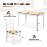 Rectangular dining table with wood veneer and supporting wood legs, includes dimensions and weight capacity