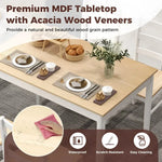 Rectangular dining table with wood veneer surface, waterproof, scratch-resistant, supported by wood supporting legs
