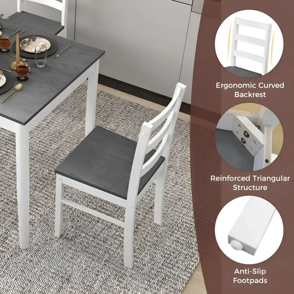 Two-tone dining chair with wood veneer and wood supporting legs beside a dining table
