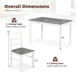Rectangular dining table with wood veneer and supporting legs, includes dimensions and weight capacity