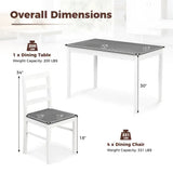 Rectangular dining table with wood veneer and supporting legs, includes dimensions and weight capacity