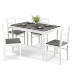 White and gray dining set with wood veneer table and wood supporting legs