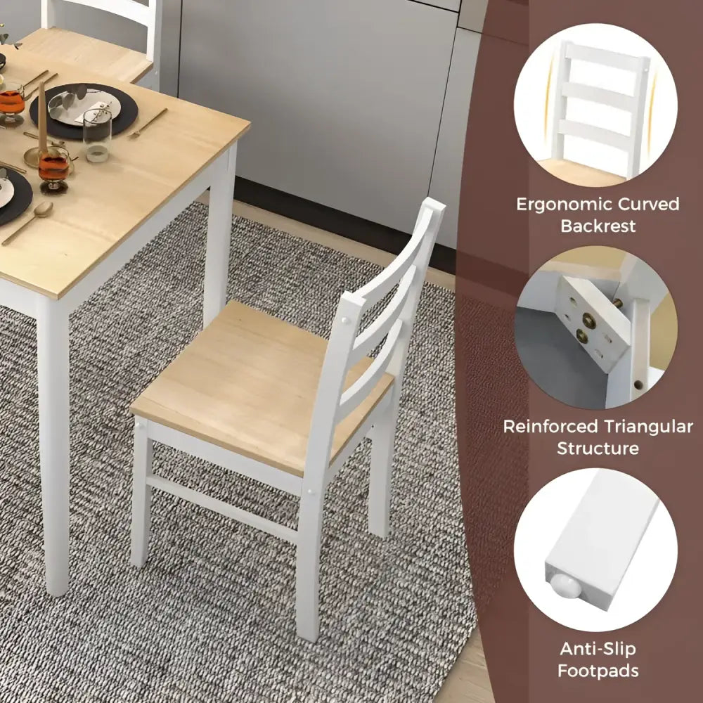 White and light wood dining chair with wood supporting legs for Rectangular Dining Table
