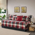 Red plaid reversible daybed cover set with decorative pillows, perfect for stylish bedding
