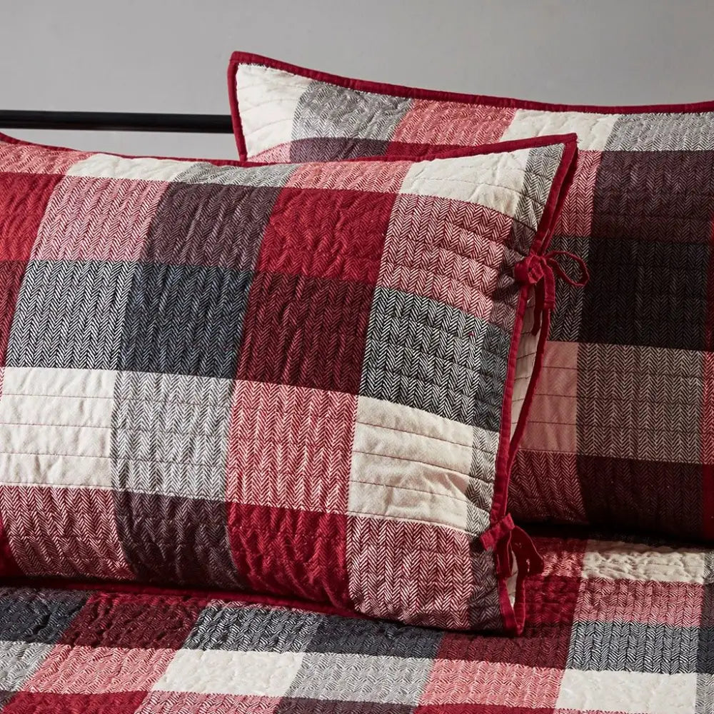 Red and gray plaid reversible daybed cover set for stylish bedroom decor
