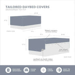 Red Plaid Reversible Daybed Cover Set showcasing tailored daybed cover with dimensions and features