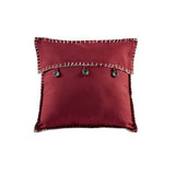 Maroon square pillow with buttoned flap on reversible daybed cover set displayed