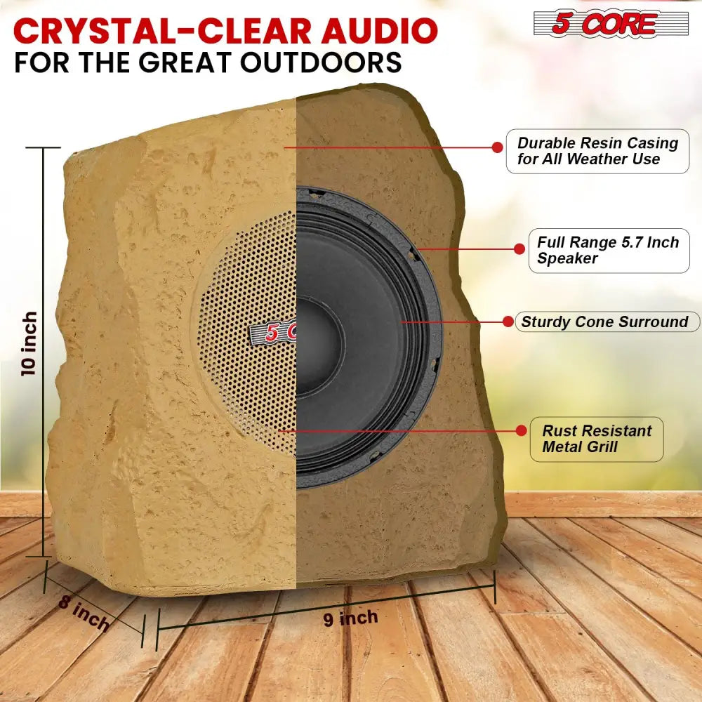 Rock-shaped outdoor Bluetooth speaker with durable casing and metal grill for outdoor sound