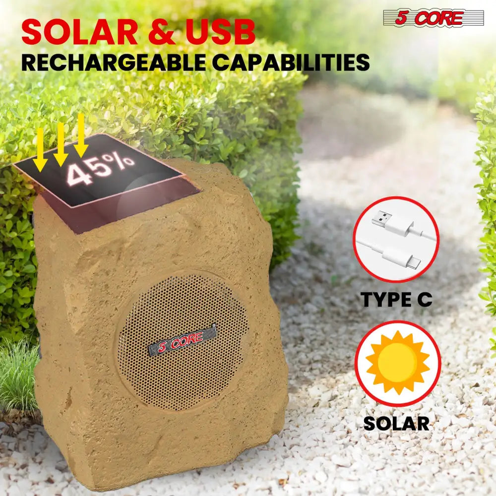 Rock-shaped solar speaker for outdoor Bluetooth audio, ideal outdoor speaker solution