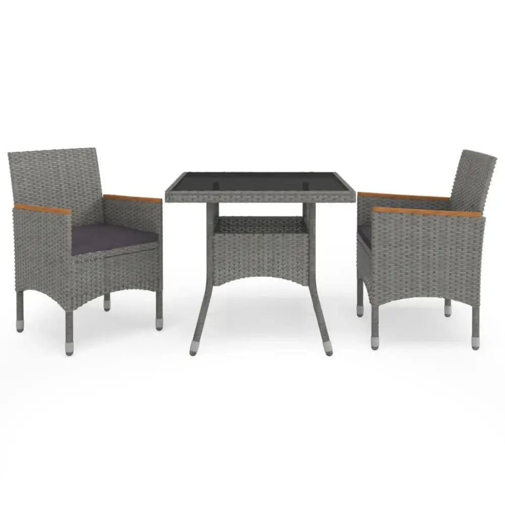 Wicker patio dining set featuring gray and brown poly rattan for outdoor use