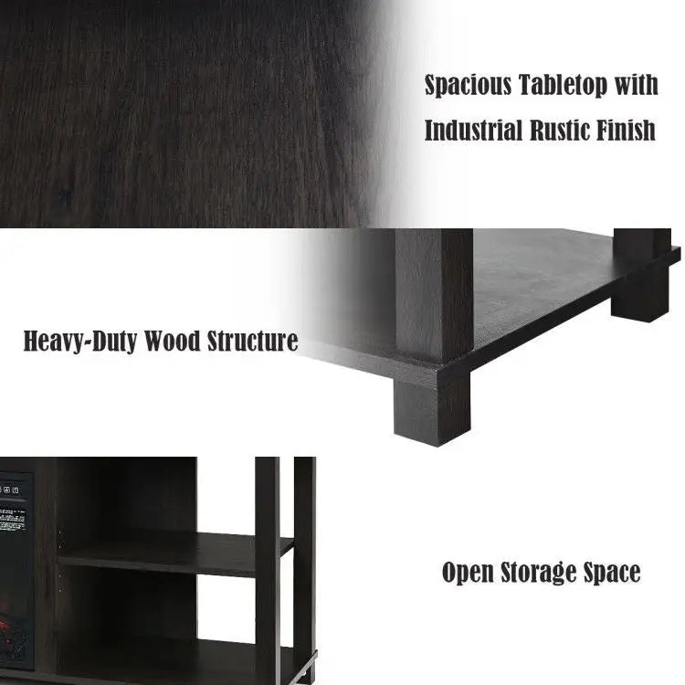 Dark wood storage unit with adjustable shelves for Two Tier TV Stand and electric fireplace application