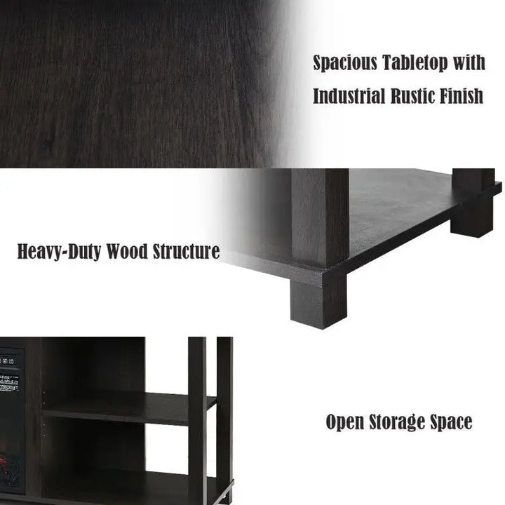 Dark wood storage unit with adjustable shelves for Two Tier TV Stand and electric fireplace application