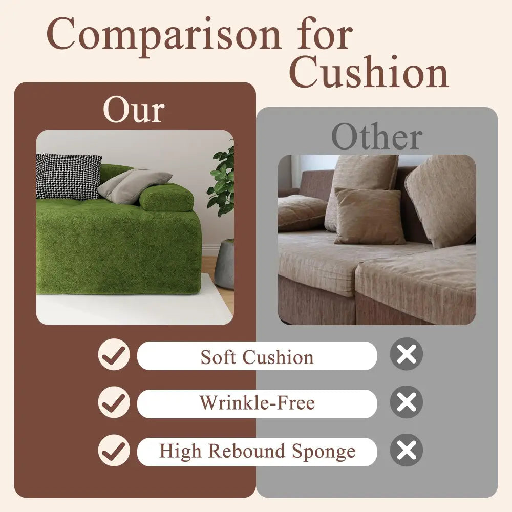 Cushion comparison chart for Velvet Tufted Three Seater Sofa Bed display