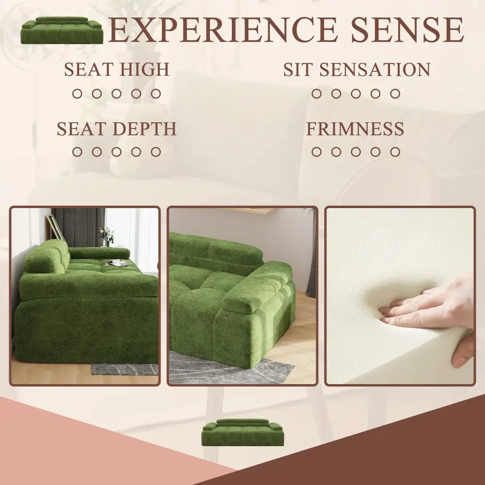 Green plush sofa featuring tufted design in the Velvet Tufted Three Seater Sofa Bed
