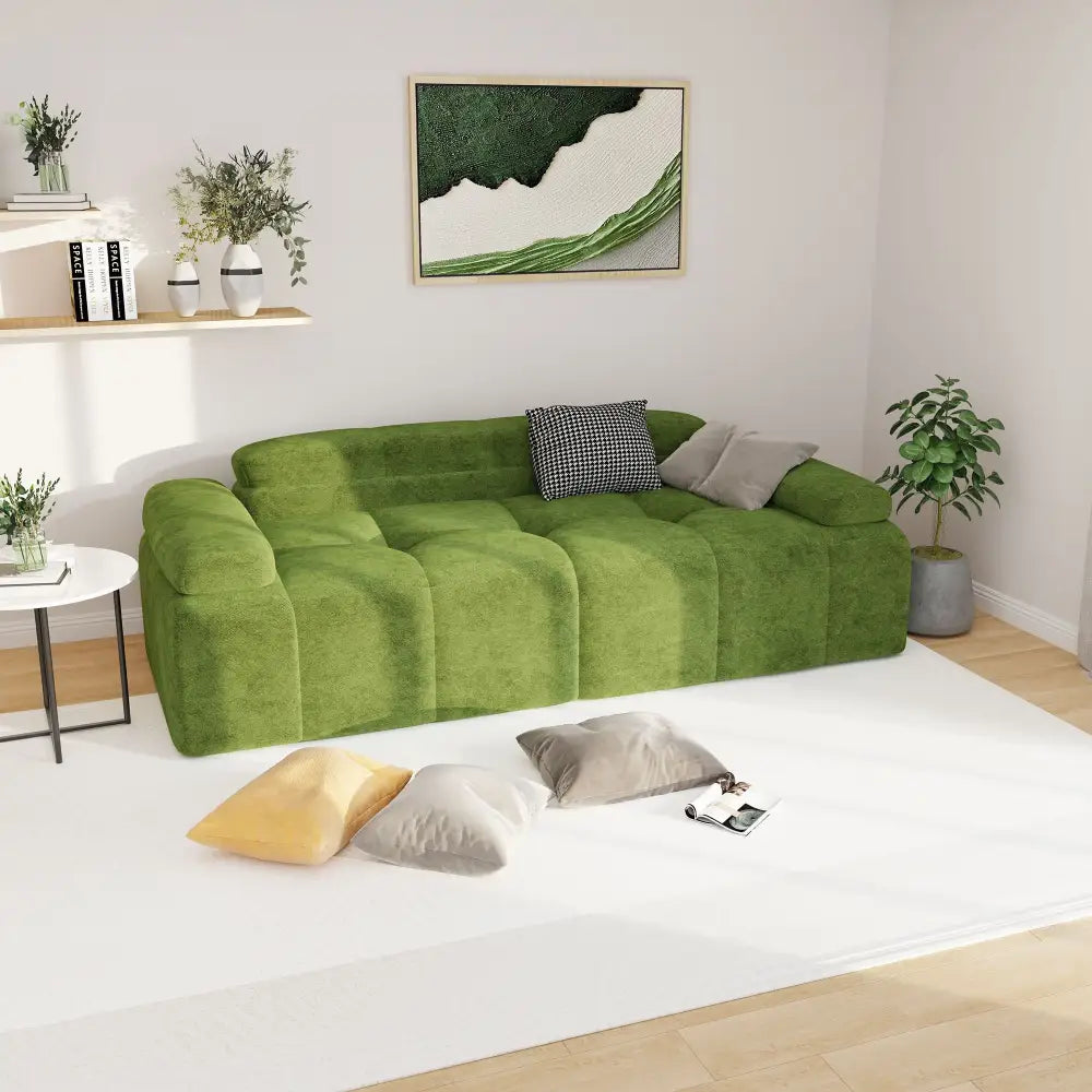 Green plush sofa from Velvet Tufted Three Seater Sofa Bed collection