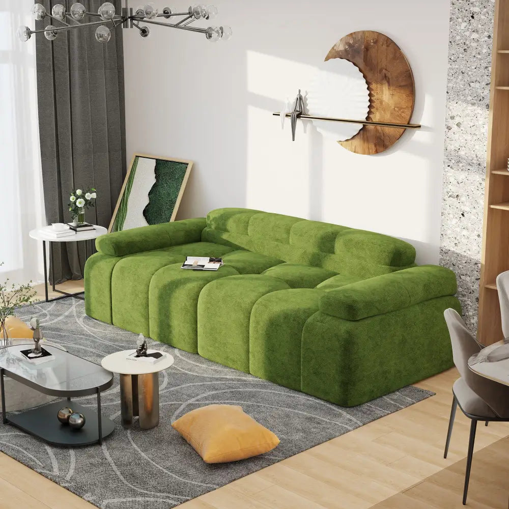 Green modular sectional sofa from Velvet Tufted Three Seater Sofa Bed collection