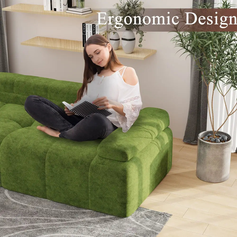 Green modular sofa from Velvet Tufted Three Seater Sofa Bed collection