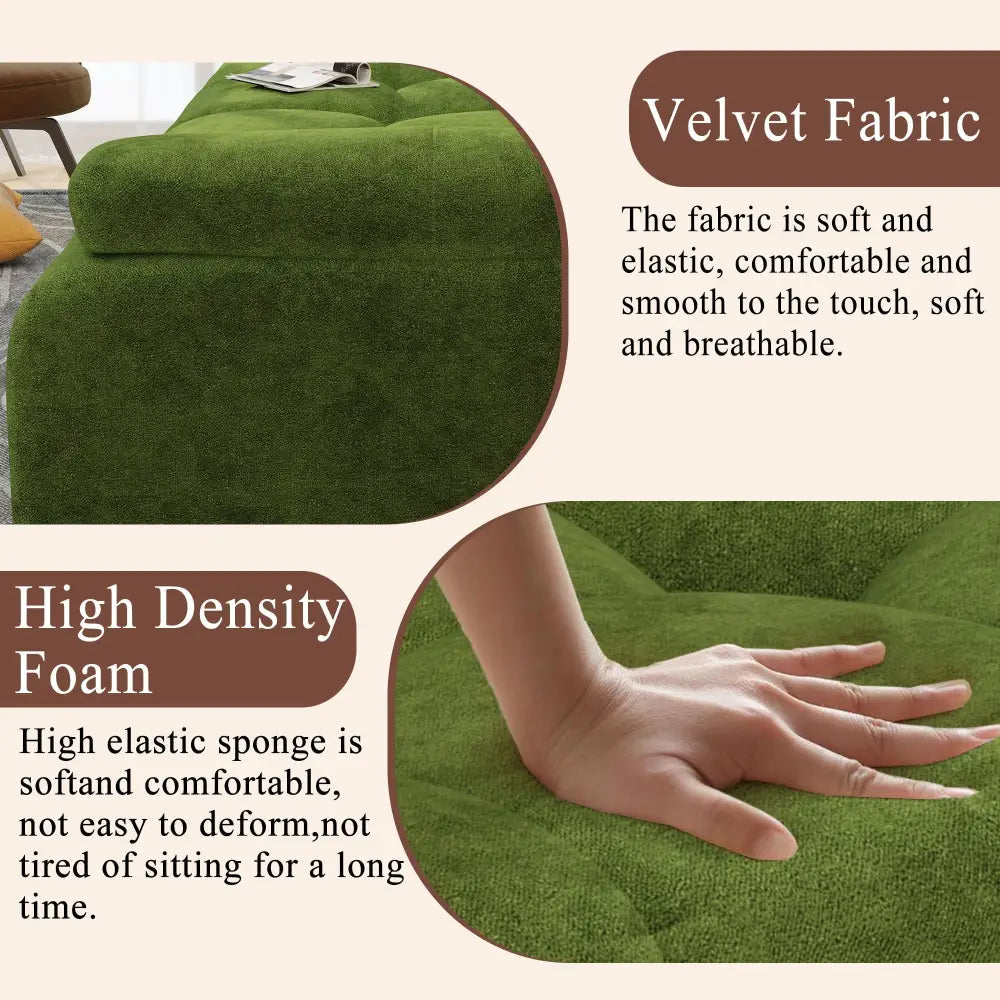 Green velvet sofa with high-density foam in Velvet Tufted Three Seater Sofa Bed design