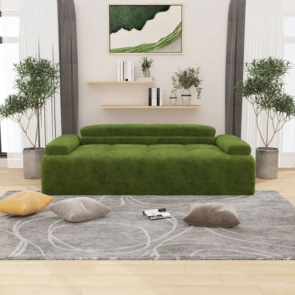 Green plush sofa from Velvet Tufted Three Seater Sofa Bed collection