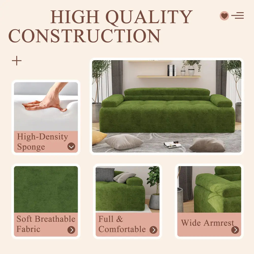 Green plush velvet three-seater sofa bed for stylish and comfortable living spaces